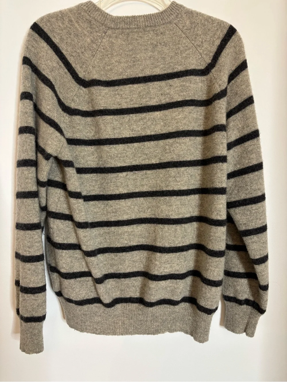 Express Men's 100% Lambs Wool Crewneck Sweater in Gray with Black Stripes